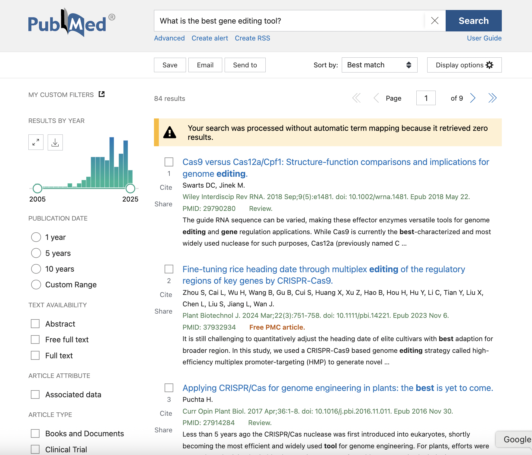 PubMed query search result.