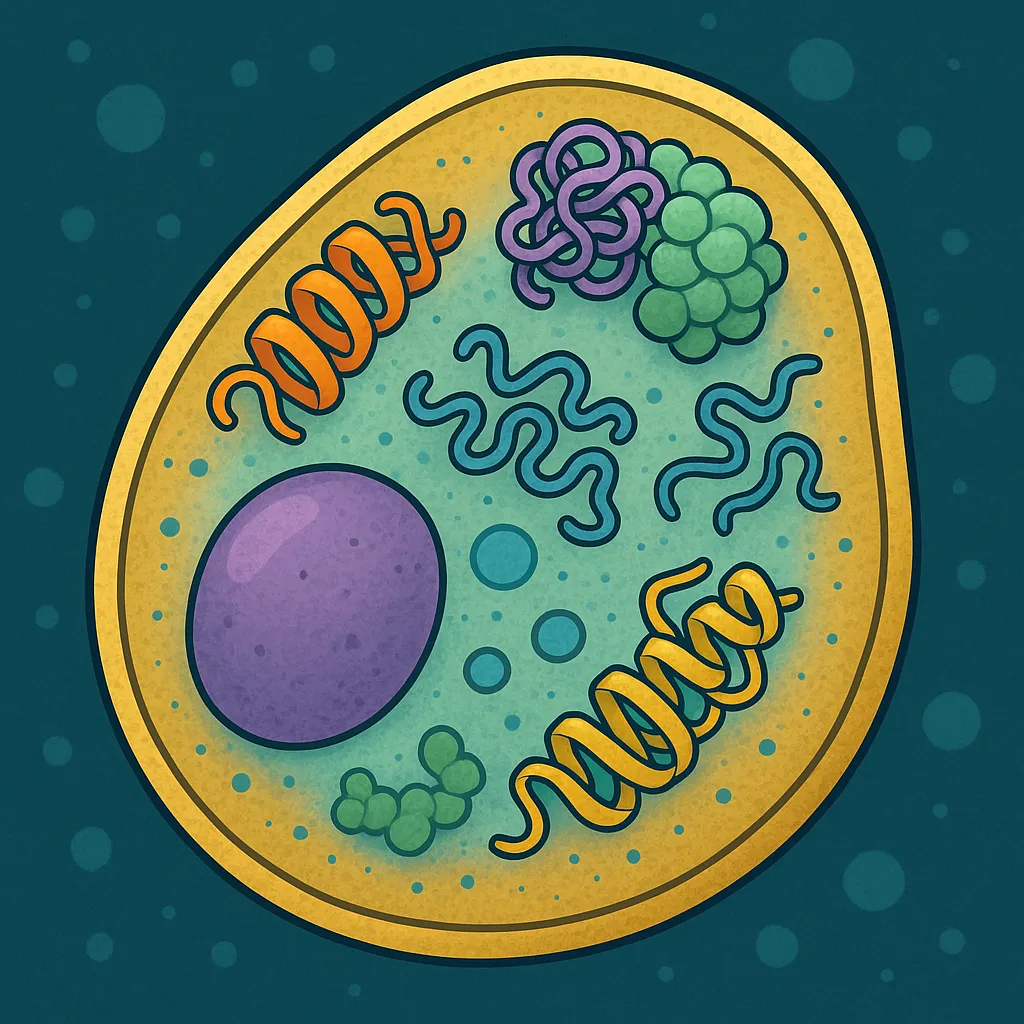 Illustration of a biological cell representing AI-assisted scientific research and content development, highlighting how different AI models support specialized scientific tasks.